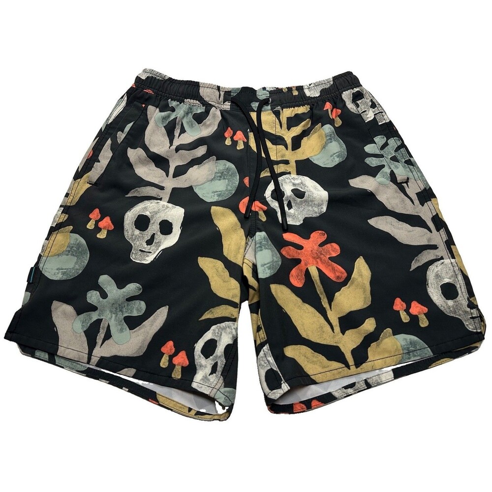 Men's Stance Freshtek Complex 2.0 Hybrid Shorts 7" Small Black Grey Skull Print